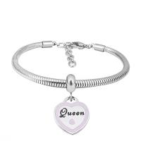 European Bracelet 316 Stainless Steel With Pendant & Unisex silver color Length 7.5 Inch Sold By PC
