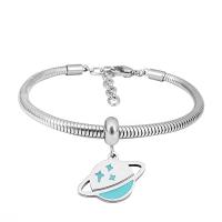 European Bracelet, 316 Stainless Steel, With Pendant & Unisex, silver color, Length:7.5 Inch, Sold By PC