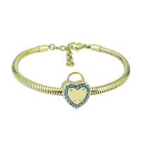 European Bracelet, 316 Stainless Steel, Unisex & with rhinestone, golden, Length:7.5 Inch, Sold By PC
