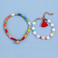 Tibetan Style Bracelet, with Resin & Plastic Pearl, with 1.97 extender chain, 2 pieces & fashion jewelry & for woman, multi-colored, Length:9 Inch, Sold By Set