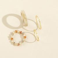 Fashion Brass Ring Sæt, Messing, med Seedbead & Resin, forgyldt, 4 stykker & mode smykker & for kvinde, gylden, Solgt af sæt