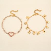 Tibetan Style Anklet, with 1.97 extender chain, fashion jewelry & for woman & with rhinestone, Length:8.7 Inch, Sold By Set