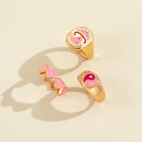 Conjunto de anel de liga de zinco, três peças & joias de moda & Tai Ji & para mulher & esmalte & com strass, rosa, vendido por Defina