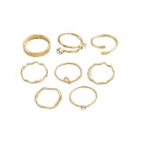 Cink Alloy Ring Set, Cink ötvözet, 8 darab & divat ékszerek & a nő & strasszos, aranysárga, Által értékesített Set