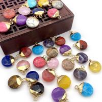 Gemstone Pendants Jewelry, Natural Stone, with Brass, Flat Round, gold color plated, DIY & different materials for choice & faceted, more colors for choice, 15x19mm, Sold By PC