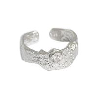 925 de prata esterlina Cuff Ring Finger, platinado, ajustável & micro pavimento em zircônia cúbica & para mulher, 8.5mm, 16.9mm, tamanho:6.5, vendido por PC