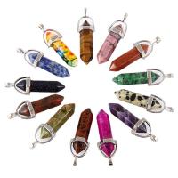 Gemstone Pendants Jewelry, with Tibetan Style bail, antique copper color plated, different materials for choice, more colors for choice, 8x32mm, Sold By PC