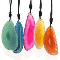 Agate Necklace, with Wax Cord, Unisex, more colors for choice, Length:Approx 24 Inch, Sold By PC