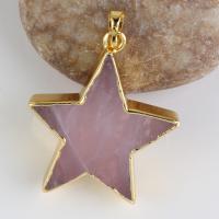 Quartz Gemstone Pendants Brass with Rose Quartz Star gold color plated for woman nickel lead & cadmium free Sold By PC