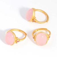 Natural Gemstone Finger Ring Brass with Green Agate & Rose Quartz gold color plated & for woman nickel lead & cadmium free Sold By PC