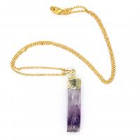 Quartz Necklace Brass with Amethyst gold color plated Unisex nickel lead & cadmium free Length Approx 19.69 Inch Sold By PC