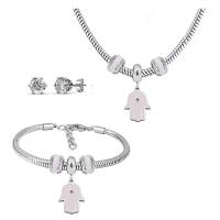 Fashion Stainless Steel Jewelry Sets Stud Earring & bracelet & necklace 316 Stainless Steel With Pendant & for woman & enamel & with rhinestone silver color 21cmuff0c49cm Sold By Set