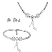 Fashion Stainless Steel Jewelry Sets Stud Earring & bracelet & necklace 316 Stainless Steel With Pendant & for woman & enamel & with rhinestone silver color 21cmuff0c49cm Sold By Set
