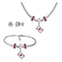 Fashion Stainless Steel Jewelry Sets Stud Earring & bracelet & necklace 316 Stainless Steel With Pendant & for woman & with rhinestone silver color 21cmuff0c49cm Sold By Set