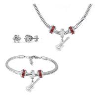 Fashion Stainless Steel Jewelry Sets, Stud Earring & bracelet & necklace, 316 Stainless Steel, With Pendant & for woman & with rhinestone, silver color, 21cmuff0c49cm, Sold By Set