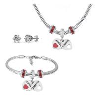 Rhinestone Stainless Steel Jewelry Set, Stud Earring & bracelet & necklace, 316 Stainless Steel, With Pendant & for woman & with rhinestone, silver color, 21cmuff0c49cm, Sold By Set