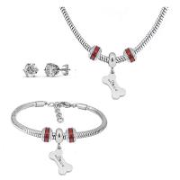 Rhinestone Stainless Steel Jewelry Set Stud Earring & bracelet & necklace 316 Stainless Steel With Pendant & for woman & with rhinestone silver color 21cmuff0c49cm Sold By Set