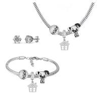 Strass Stainless Steel Jewelry Set, Stud Oorbel & armband & halsketting, 316 Roestvrij staal, Met Hanger & voor vrouw & met strass, zilver, 21cmuff0c49cm, Verkocht door Stel