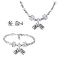 Fashion Stainless Steel Jewelry Sets Stud Earring & bracelet & necklace 316 Stainless Steel With Pendant & for woman & with rhinestone silver color 21cmuff0c49cm Sold By Set