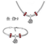 Fashion Stainless Steel Jewelry Sets, Stud Earring & bracelet & necklace, 316 Stainless Steel, With Pendant & for woman & with rhinestone, silver color, 21cmuff0c49cm, Sold By Set