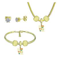 Conjuntos de jóias de aço inoxidável, Brinco de garanhão & Bracelete / Pulseira & colar, Aço inoxidável 316, Com Pingente & para mulher & com strass, dourado, 21cmuff0c49cm, vendido por Defina