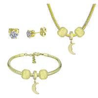 Fashion Stainless Steel Jewelry Sets, Stud Earring & bracelet & necklace, 316 Stainless Steel, With Pendant & for woman & with rhinestone, golden, 21cmuff0c49cm, Sold By Set