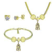 Fashion Stainless Steel Jewelry Sets, Stud Earring & bracelet & necklace, 316 Stainless Steel, With Pendant & for woman & with rhinestone, golden, 21cmuff0c49cm, Sold By Set