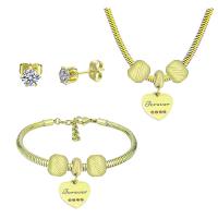 Rhinestone Stainless Steel Jewelry Set, Stud Earring & bracelet & necklace, 316 Stainless Steel, With Pendant & for woman & with rhinestone, golden, 21cmuff0c49cm, Sold By Set