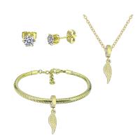 Rhinestone Stainless Steel Jewelry Set, Stud Earring & bracelet & necklace, 316 Stainless Steel, With Pendant & for woman & with rhinestone, golden, 21cmuff0c49cm, Sold By Set
