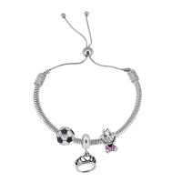 European Bracelet, 316 Stainless Steel, With Pendant & for woman & with rhinestone, silver color, Length:17 cm, Sold By PC