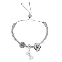 European Bracelet, 316 Stainless Steel, With Pendant & for woman & with rhinestone, silver color, Length:17 cm, Sold By PC