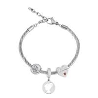 European Bracelet, 316 Stainless Steel, With Pendant & for woman, silver color, Length:17 cm, Sold By PC
