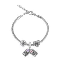 European Bracelet 316 Stainless Steel With Pendant & Unisex silver color Length 17 cm Sold By PC