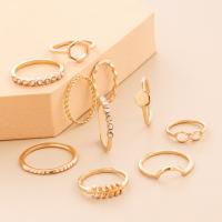 Ensemble d’anneau en alliage de zinc, 10 pièces & bijoux de mode & pour femme & avec strass, doré, Vendu par fixé