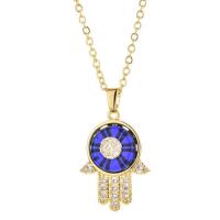 Cubic Zircon Micro Pave Brass Necklace with Resin with 1.97 extender chain Hamsa 14K gold plated fashion jewelry & Unisex & micro pave cubic zirconia golden Length 17.72 Inch Sold By PC