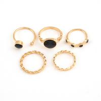 Cink Alloy Ring Set, Cink ötvözet, 5 darab & divat ékszerek & a nő & zománc, aranysárga, Által értékesített Set