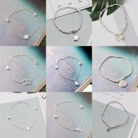 Brass Bracelet & Bangle, thick 925 sterling silver plated, random style & fashion jewelry & for woman, Length:6.3-7.08 Inch, 10PCs/Lot, Sold By Lot