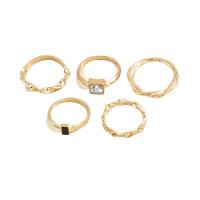 Ensemble d’anneau en alliage de zinc, 5 pièces & bijoux de mode & pour femme & émail & avec strass, doré, Vendu par fixé
