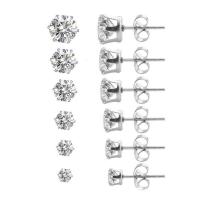 Cubic Zircon (CZ) Stud Earring, 316L Stainless Steel, 6 pieces & fashion jewelry & Unisex & with cubic zirconia, more colors for choice, Sold By Set
