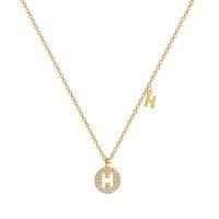 Cubic Zircon Micro Pave Brass Necklace, with Stainless Steel, with 2.44inch extender chain, Letter H, gold color plated, micro pave cubic zirconia & for woman & hollow, 9mm, 4mm, Sold Per Approx 16 Inch Strand