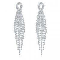 Fashion Fringe Earrings, Rhinestone, with Tibetan Style, for woman, silver color, 14x90mm, Sold By Pair