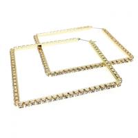 Zinc Alloy Hoop Earring Square plated & for woman & with rhinestone Sold By Pair