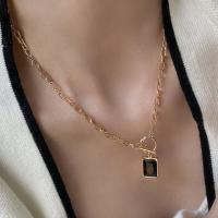 Brass Necklace, gold color plated, for woman & with cubic zirconia, Length:Approx 18.11 Inch, Sold By PC