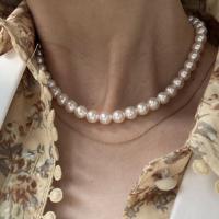 Collier de perles d'eau douce naturelles, perle d'eau douce cultivée, avec alliage de zinc, avec 3.15 inch chaînes de rallonge, Placage de couleur d'or, normes différentes pour le choix & pour femme, blanc, Longueur:Environ 14.57 pouce, Vendu par PC