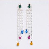 Rhinestone Earring with Zinc Alloy silver color plated for woman multi-colored 125mm Sold By Pair
