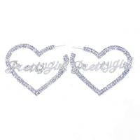 Pendientes de Diamantes de Imitación, con aleación de zinc, Corazón, chapado en color de plata, para mujer & hueco, 60x70mm, Vendido por Par