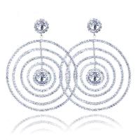 Rhinestone Earring with Zinc Alloy silver color plated for woman & hollow Sold By Pair