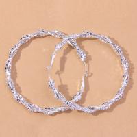 diamantes de imitación pendiente de aro, con aleación de zinc, chapado en color de plata, para mujer, 60mm, Vendido por Par