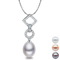 Pendentifs perles d'eau douce, Argent sterling 925, avec perle d'eau douce cultivée, Placage de couleur platine, avec strass, plus de couleurs à choisir, 10x29mm, Vendu par PC