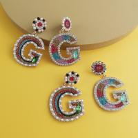 Rhinestone Earring, Tibetan Style, with Plastic Pearl, Letter G, for woman & with rhinestone, more colors for choice, nickel, lead & cadmium free, 70x40mm, Sold By Pair